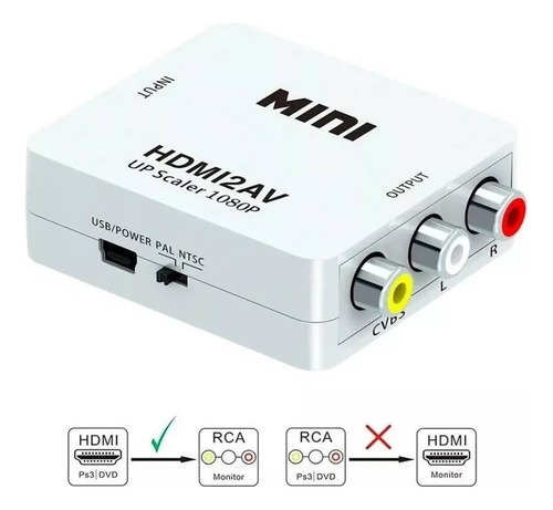 Conversor Adaptador Hdmi A Rca Av Video Audio Analogo