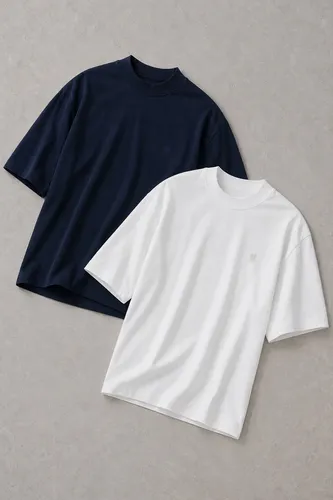 MLB 7390298142 Kit 2 Camisetas Over Masculina Polo Wear Azul Branco JM