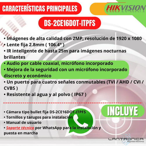 Imagen 2 de 9 de Camara Seguridad Bullet Hikvision 2mp Full Hd Microfono