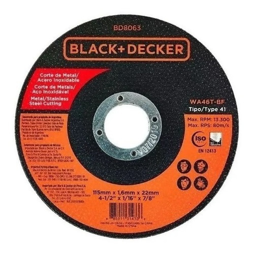  Discos Corte Inox Y Met. 115mmx1,60mm 100unid Black +decker