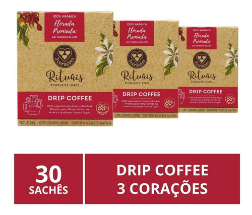 Drip Coffee, 3 Corações, Café, 30 Sachês
