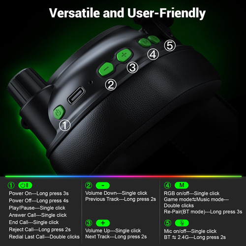 Wireless Gaming Headset Krysenix For Pc Ps5 Ps4 Switch Mac