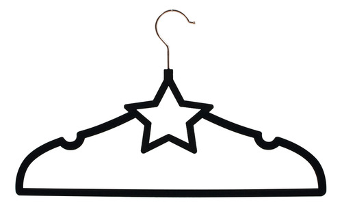Kit 25 Cabides Veludo Preto Gancho Rose Slim Formato Estrela