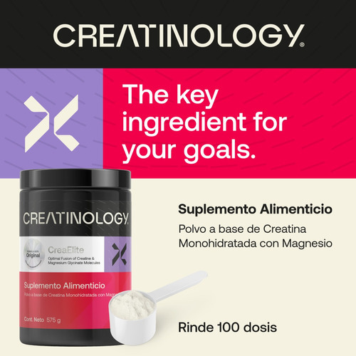 Imagen 2 de 5 de Creatina Monohidratada Polvo Creatinology Magnesio 575g Sabor Sin Sabor