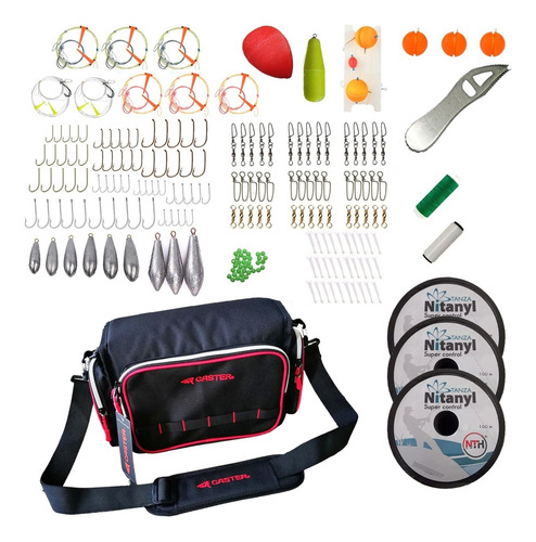 Kit Completo Bolso De Pesca + Lineas Plomadas Rio Mar Peje