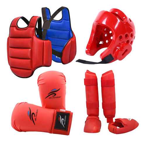 4 Piezas Karate Sparring Gear Casco De Boxeo Rojo M
