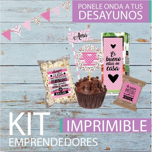 Kit Imprimible Desayuno Cumple Pink Motivacional Mujer Amiga