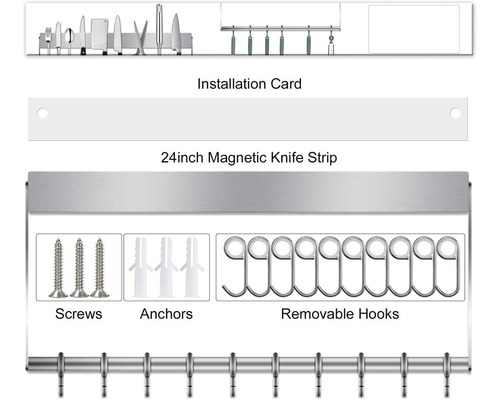 Imagen 8 de 8 de Kit Soporte Porta Cuchillos De Pared Magnetico Con Ganchos