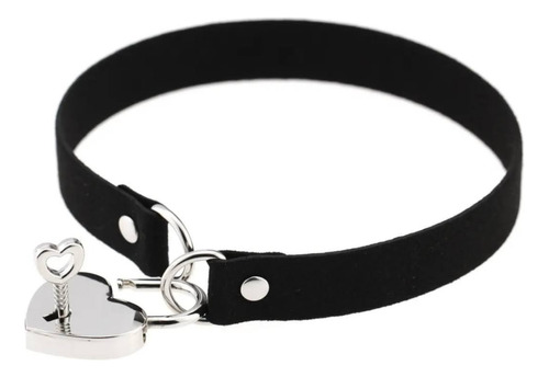 Collar Choker Gótico Punk En Cuero Con Candado Corazón 