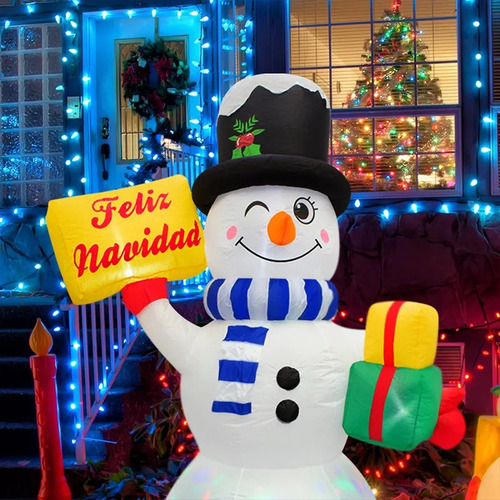 Inflable Navideño Muñeco De Nieve Feliz Navidad 1.80mts Color Unicolor