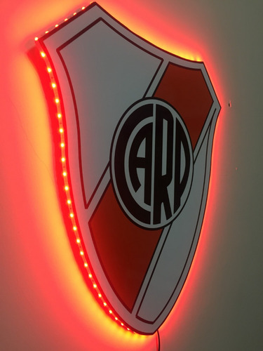 Cuadro Escudo Pared 23x25 River Plate Con Luces Led Rojo