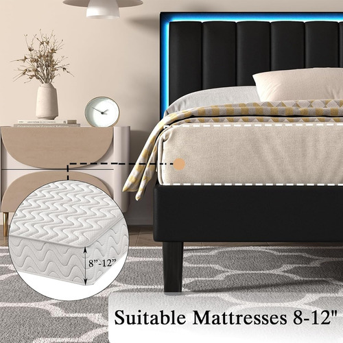 Bed Frame King Size Color Black C/cabecera Con Luz Led