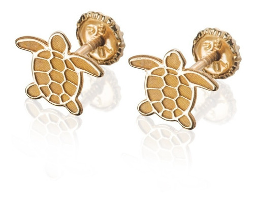 Aretes De Oro 14k Broquel Tortugas De Mar