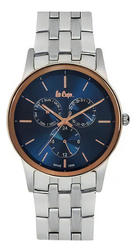 Reloj Lee Cooper Lc06498.590 Acero Plata/oro Rosa/azul P/men Color de la correa Plata Color del bisel Oro rosa Color del fondo Azul