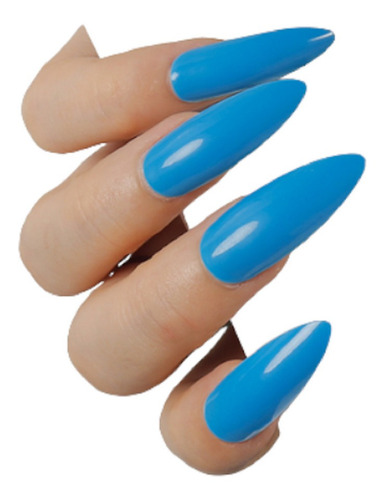 Uñas Postizas Press On Adheribles 24 Tips Azul Stiletto Azul