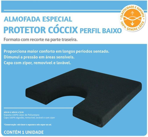 Almofada Especial Protetor Cóccix Perfil Baixo Preto