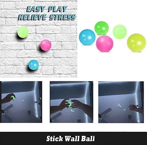 12pcs Pelotas Bola Pegajosa Pared Fluorescente Antiestrés