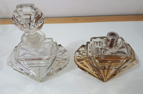 Antiguo Perfumeros Cristal Tallado Oro Set Grande Ver (Usado)