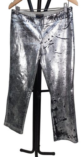 Pantalon De Vestir Viral Negro Metalizado Plata Talle 40