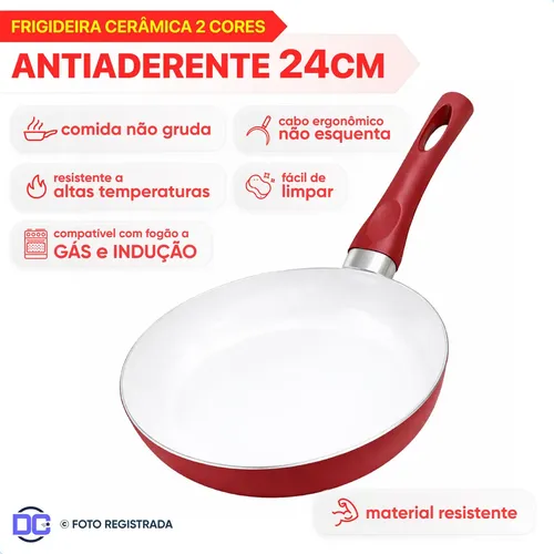 Panela Frigideira Indução Gás Antiaderente De Cerâmica 24cm Premi...