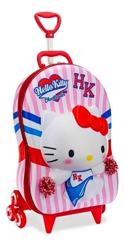 Mochila rígida con ruedas para niñas de Hello Kitty, color rosa, diseño de tela Hello Kitty Cheerleader