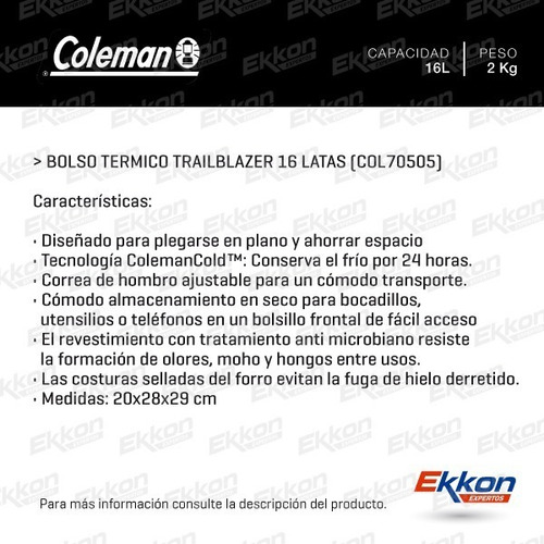Imagen 2 de 8 de Bolso Termico Trailblazer 16 Latas Coleman (col70505)