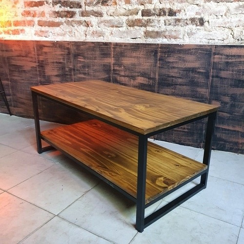 Imagen 3 de 4 de Mesa Ratona Industrial 100x50x45cm Hierro Madera Laqueada