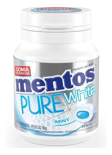 Chiclete Mentos Pure White 56g Menta Garrafa