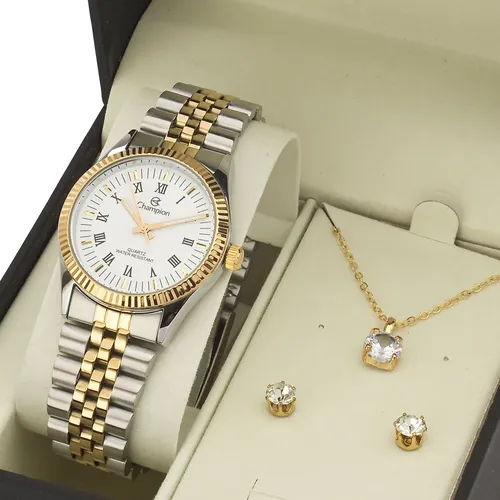 Relogio Feminino Riviera Prata Dourado Champion Ch24777e