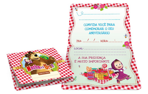 24 Unidades - Convite Para Festa Masha E O Urso