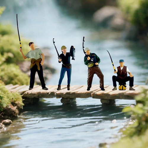 4pcs 1/64 Pescando Hombres Y Mujeres Resina En Miniatura