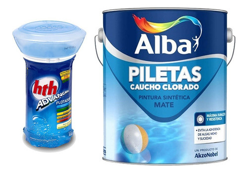 Alba Pintura Pileta Caucho X 4lt + Boya Clorotec 4en1 0.83k