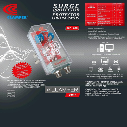Protector Contra Rayos Contacto Eléctrico Coaxial E-clamper