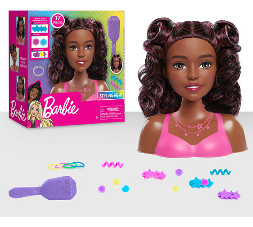 Cabeça de penteado pequena de Barbie, cabelo castanho escuro