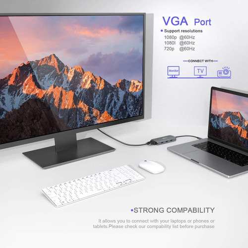 Adaptador Usb C A Hdmi Vga Lector Sd/tf Usb 3.0 Usb-c