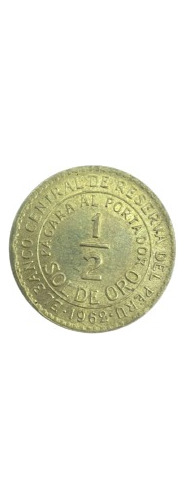 Moneda De 1/2 Sol Peruano, Año 1962.
