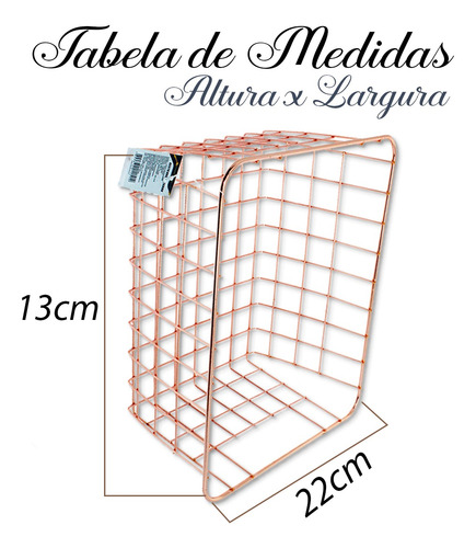 Cesto Metal Aramado Rose Gold 22x13 Organizador Decorativo