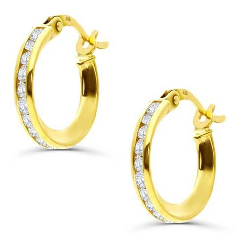 Arracadas Oro Amarillo 14k Con Zirconias 10mm