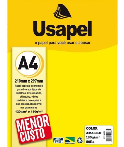 Papel A4 Color Usapel Amarelo 180g