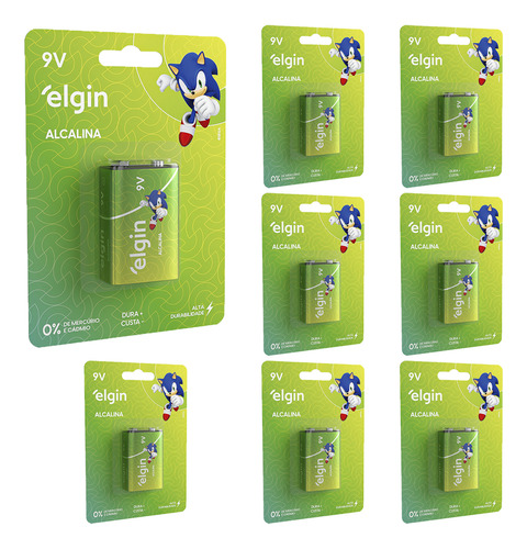 Bateria 9v Volts Alcalina Elgin Caixa C/8 Unid. Blisterc/1