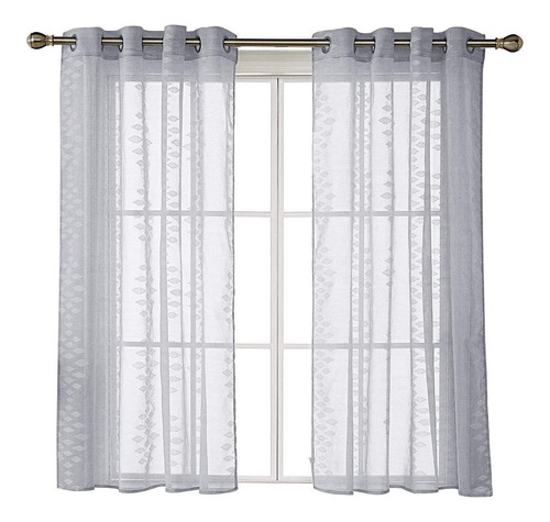  Semi Sheer Curtains Striped Pattern White Sheer Curtai...