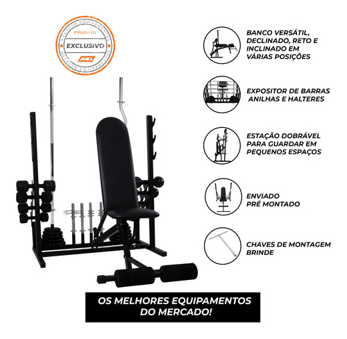 Imagem 2 de 8 de Banco Regulável Com Rack Completo Academia Em Casa