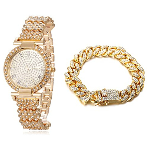 Reloj  Diamonds Gold Iced Out, Para Mujer, Chapado En Oro Re