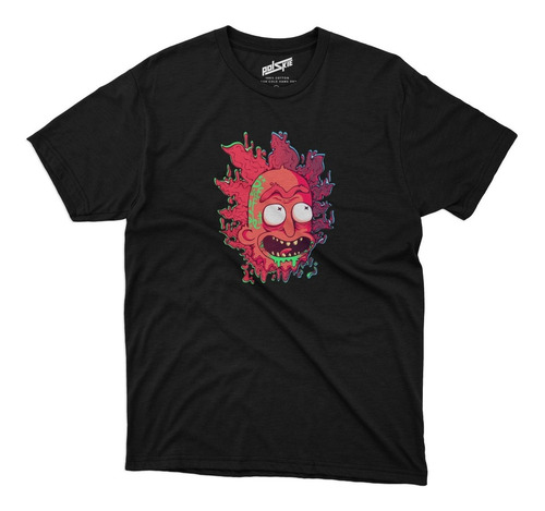 Remera Rick And Morthy Cara Roja Tipo Fuego Algodon Negra