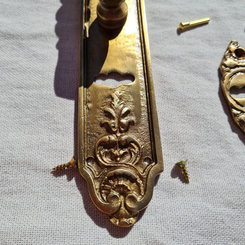Manijon Y Manija Pomo En Bronce Macizo Picaporte Antiguo