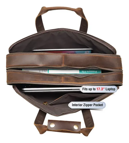 Maletín Cuero Grande 18 Grano Completo Para Laptop Bolsa 17