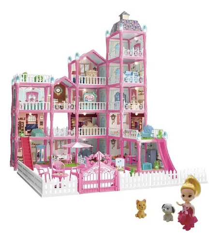 Casa De Muñecas Con Muebles Castillo Juguete Rosa 78 Cms