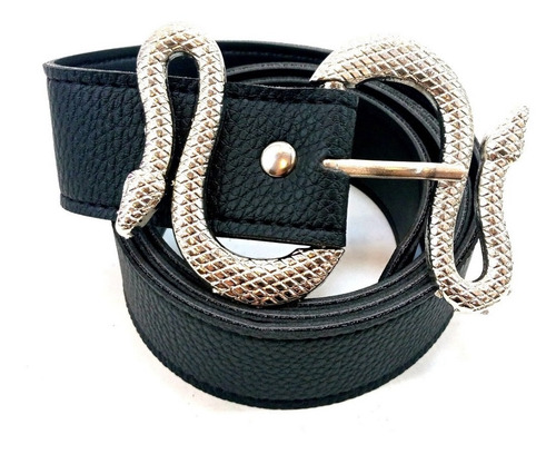 Imagen 6 de 10 de Cinturon Negro Mujer Eco Cuero Capreado Serpiente 33mm