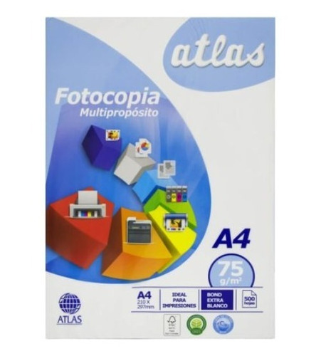 Papel Bond Fotocopia Atlas A4 75gr Pqtx500