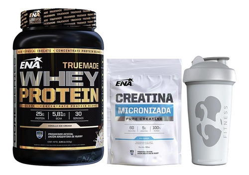 True Made Whey Protein Ena 2 Lb + Creatina 300g +vaso Fuerza